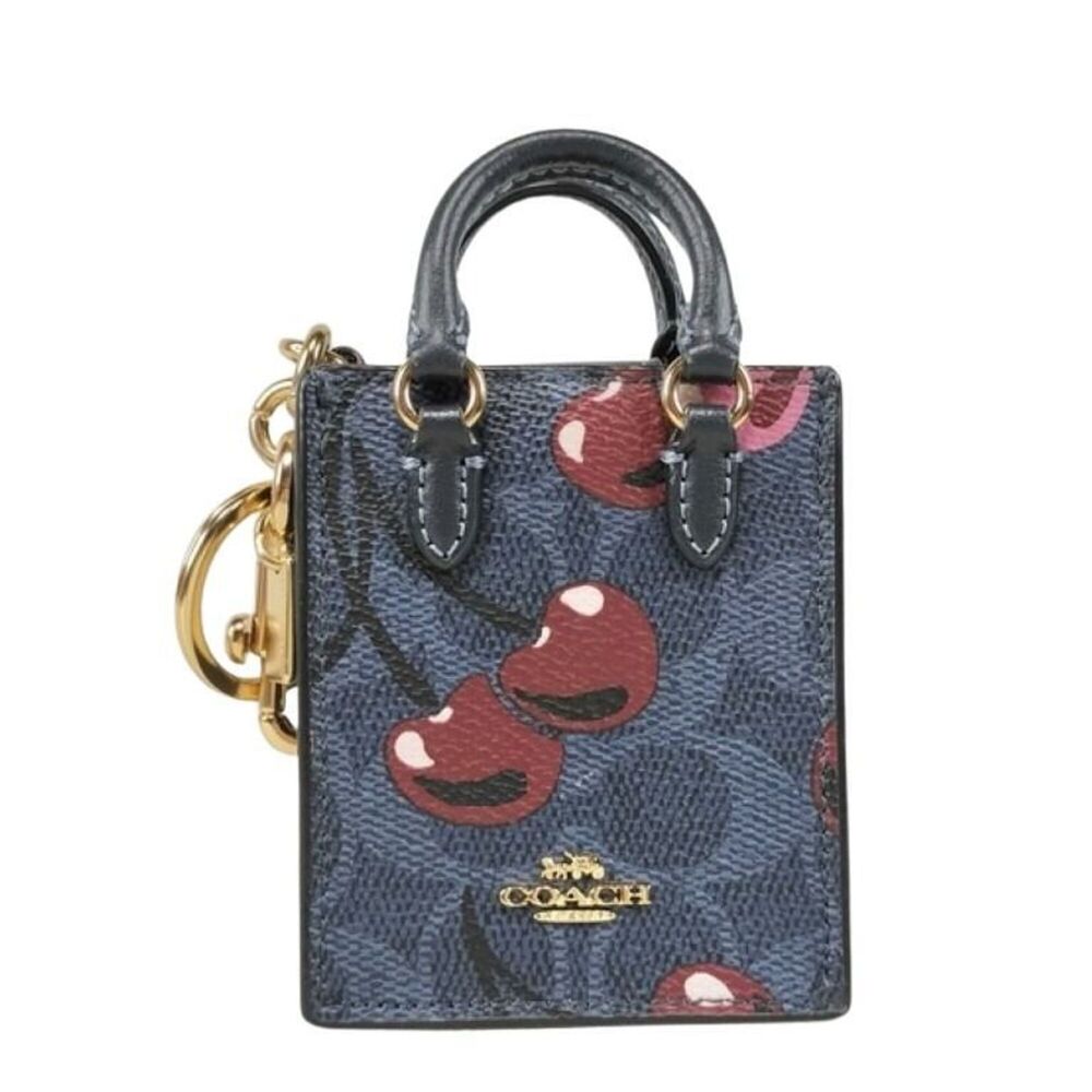 COACH Keychain North-South Mini Tote Signature CZ084 Blue PVC Leather Women's...